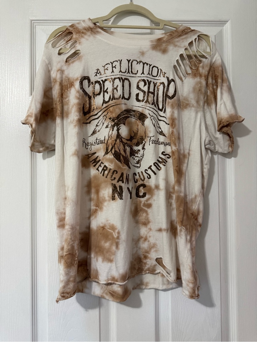 Affliction Tie-Dye Distressed Speed Shop Graphic Tee - Brown White